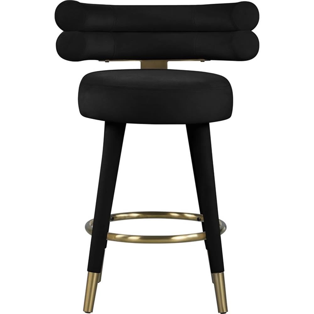 Meridian Furniture 798Black-C Fitzroy Collection Modern | Contemporary Velvet Upholstered Counter Stool with Deep Channel Tufted Back and Gold Metal Capped Legs, Black, 25" W x 21" D x 35" H, Set of 2