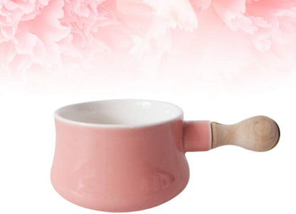 Cabilock Enamel Mini Saucepan with Wooden Handle | Non-Stick Ceramic Butter Warmer Frying Pan 380ML