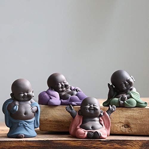 Kingzhuo 4'' Cute Tiny Buddha Statue Monk Figurine, Classic Ceramic Arts & Crafts Gift, Baby Crafts Ornaments (6 x 10