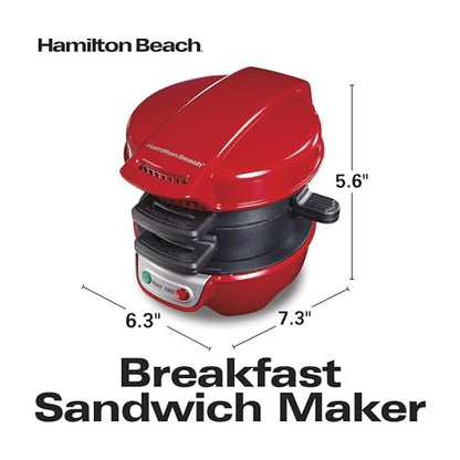 Hamilton Beach Breakfast Sandwich Maker with Egg Cooker Ring, Customize Ingredients, Perfect for English Muffins, Croissants, Mini Waffles, Perfect White Elephant Gifts, Coral (25483)