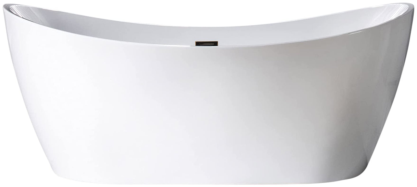WOODBRIDGE 71" Acrylic Freestanding Bathtub Contemporary Soaking Tub, White Acrylic (Oil Rubbed Bronze Drain/Overflow),B0017 ORB Drain &O