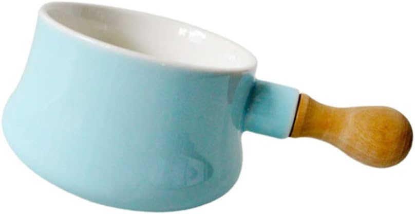 Cabilock Non-Stick Ceramic Mini Saucepan, Wooden Handle, 380ML Butter Warmer Frying Pan for Soup