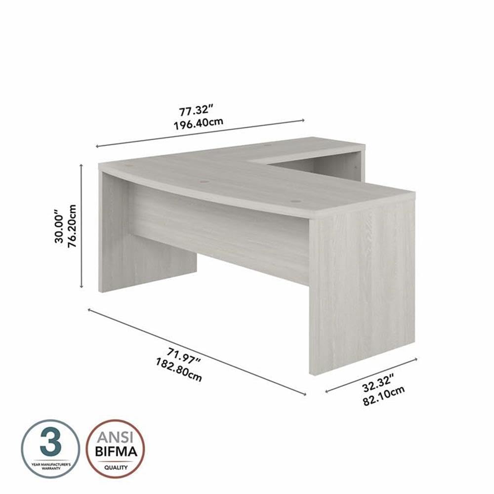 Bush Business Furniture L Shape Desk with Wire Management | Echo Collection Corner Bow Front Table for Home Office with Quick-to-Assemble Hardware | 72Wx77Lx30H