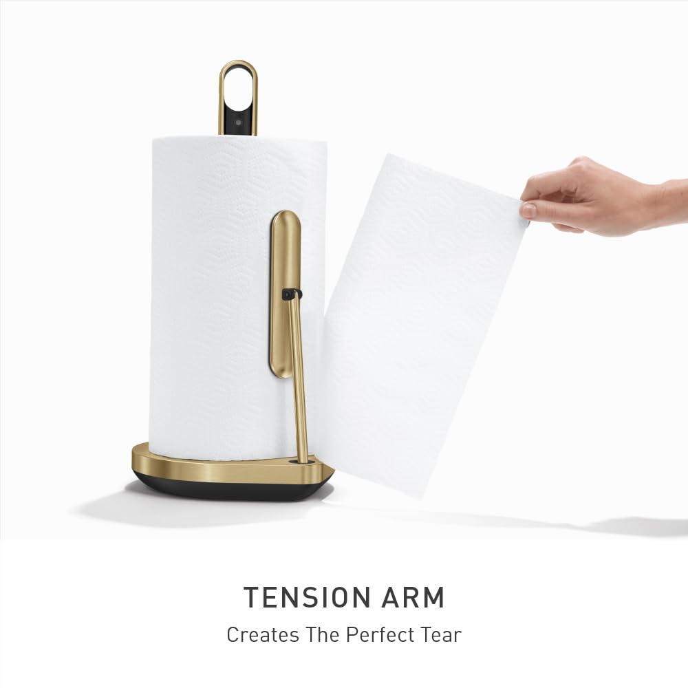 simplehuman Standing Paper Towel Holder with Spray Pump, Brass Stainless Steel, Gold