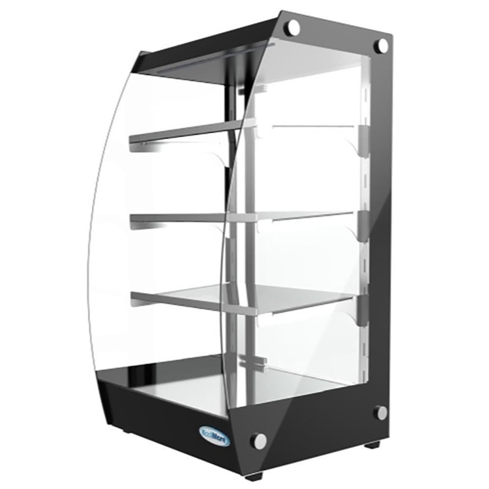 Pemberly Row 4-Tier LED Bakery Display Case, Glass/Stainless Steel, Black Finish, 28.2 in H x 15.1 in W x 15.8 in D, Adjustable Shelves, Self-Service Pastry Case for Cupcakes, Cookies, Cakes