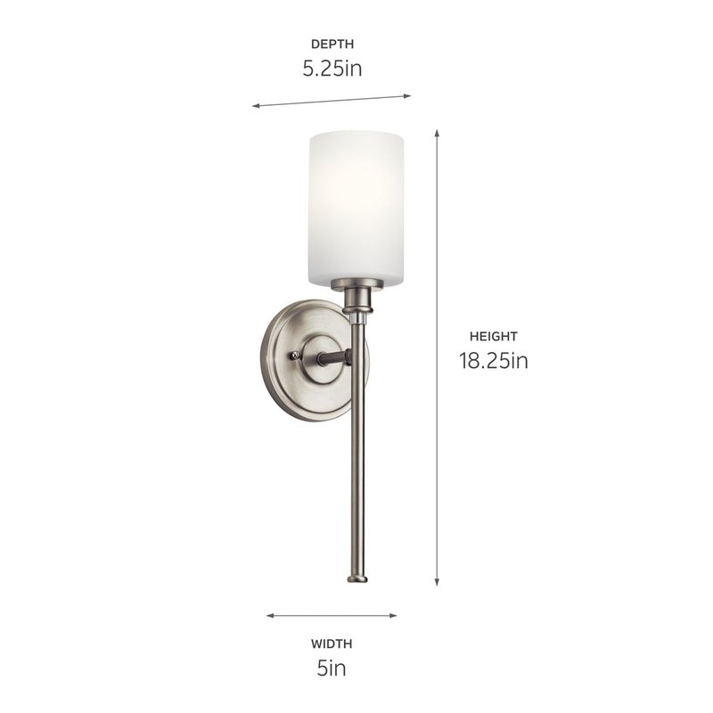 Kichler Joelson 18.25" 1 Light Wall Sconce with Satin Etched Cased Opal and Clear Glass Accent Glass in Brushed Nickel