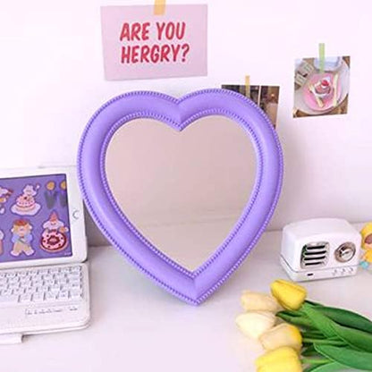 Pink Love Mirror Desktop Makeup Mirror, Wall Mounted Dual-Use Heart-Shaped Vanity Mirror for Girl Room