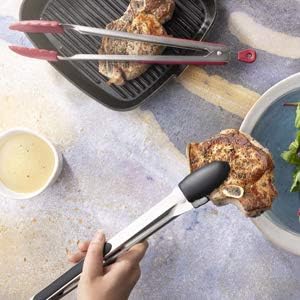 DI ORO Silicone Tongs for Cooking - Heat-Resistant Kitchen Tongs with Silicone Tips, 2pc Set (Black)