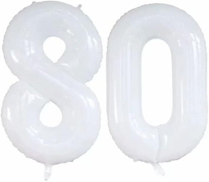 GOER 80th Birthday Balloons - 42 Inch Jumbo White Foil Helium Decorations for Anniversary Celebrations