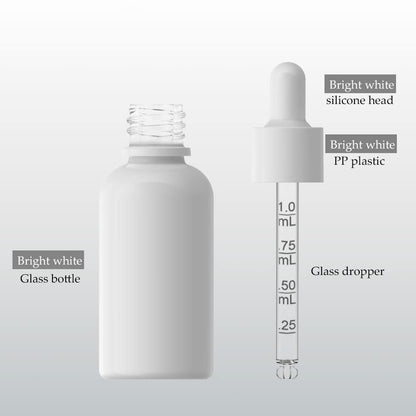 seafulee 1oz White Coated Eye Glass Dropper Bottles (30ML) with White Cap and Pipettes, UV Safe Bottles for Essential Oils and Aromatherapy (Pack of 30)