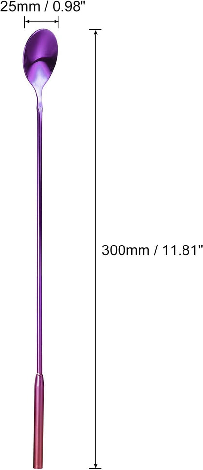 uxcell Long Handle Stainless Steel Mixing Spoon, Purple Bartender Cocktail Stirring Spoon, 300mm/11.81" Bar Spoon