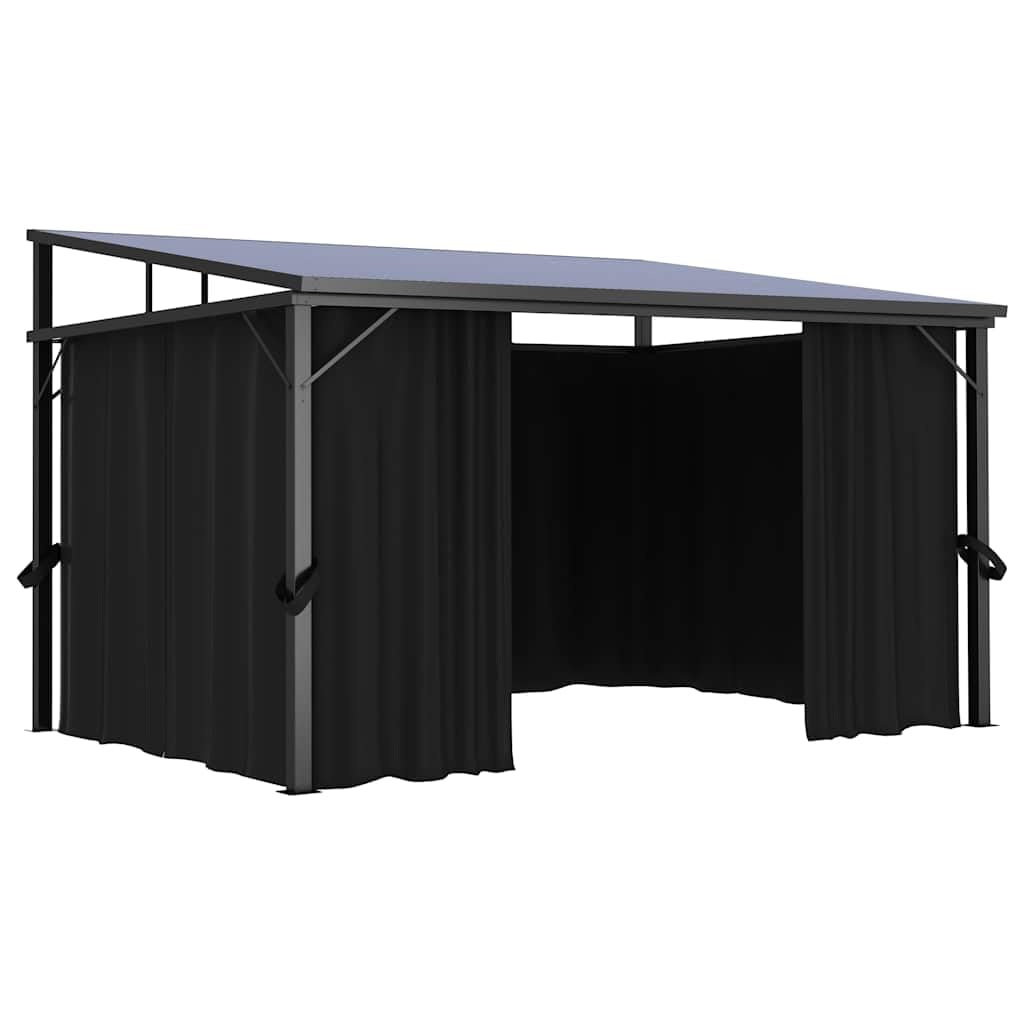 Outdoor Gazebo 13.3'x9.6' Hardtop Canopy Pavilion with 4 Curtains for Patio Garden Backyard Events Anthracite
