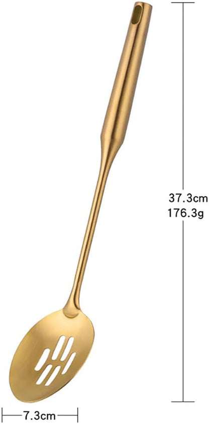Slotted Spoon, Gold, 14.69 inch Long Handle Cooking Utensil Kitchen Tool by BUY THINGS!