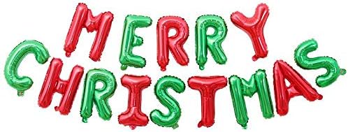 MERRY CHRISTMAS Balloons, Xmas Aluminum Foil Balloons for Christmas Anniversary Party Supplies, 16 Inch - Red & Green