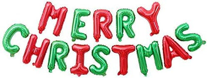 MERRY CHRISTMAS Balloons, Xmas Aluminum Foil Balloons for Christmas Anniversary Party Supplies, 16 Inch - Red & Green