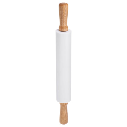 HARFINGTON Silicone Rolling Pins for Baking 16.93 Inch Non-Stick Silicone Surface Wooden Handle Rolling Pin Small Roller Playdough Rolling Pins for Fondant Kitchen Dough Pizza, White