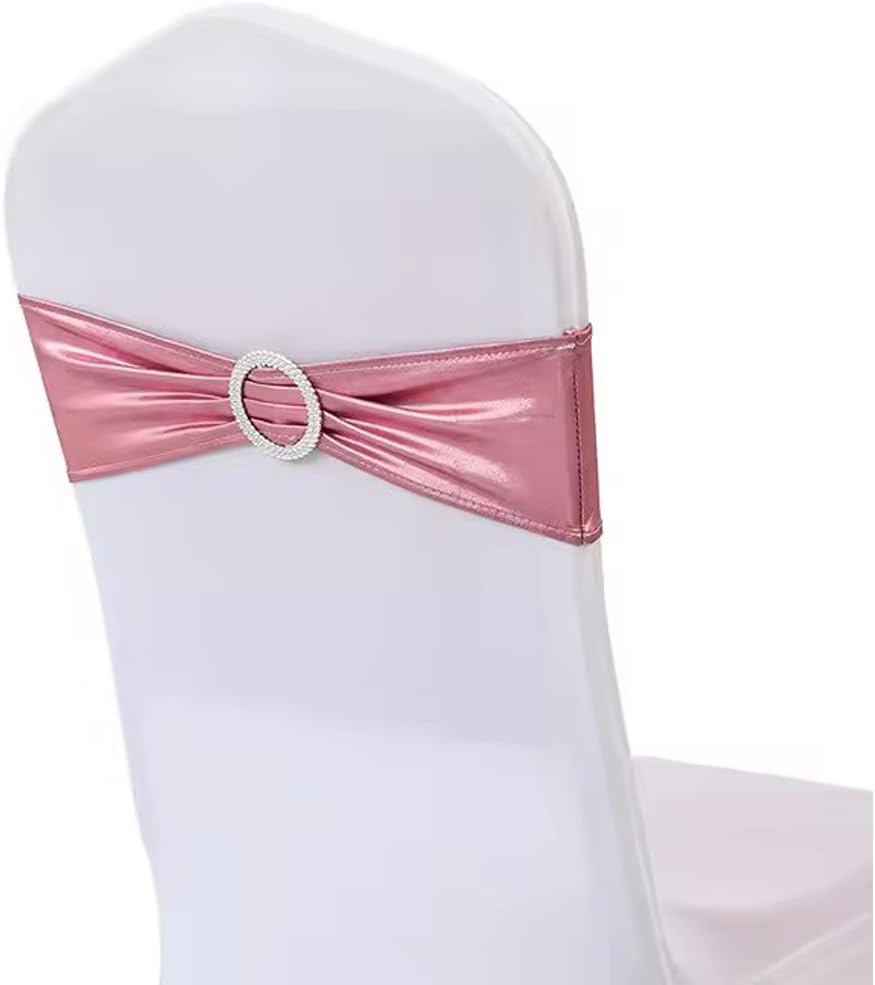 Tvoip 10-Pack Metallic Pink Stretch Chair Covers with Buckle Sliders for Weddings and Events