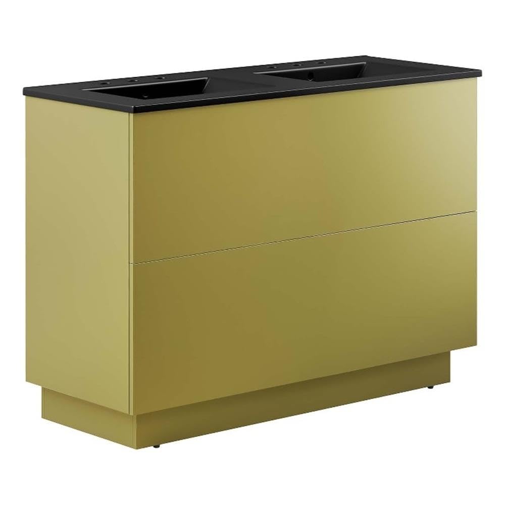 Modway Quantum Modern 48" Double Sink Bathroom Vanity in Black Gold with Ceramic Sink Basin and Storage Drawer