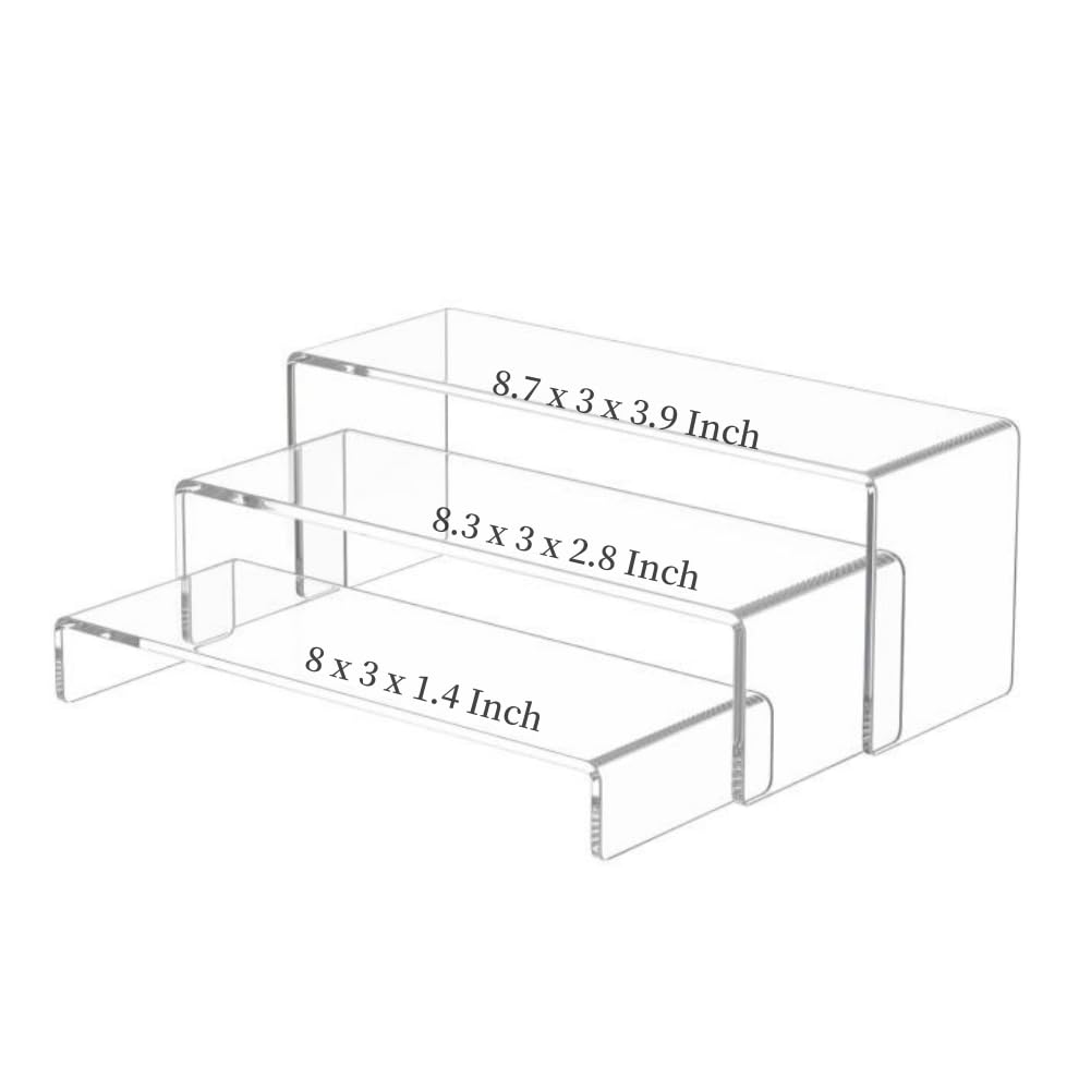 KUPOO 6Pcs Acrylic Display Risers 2 Set Large Clear 9 Inch Rectangular Acryic Risers Display Shelf for Retail Desktop Cupcake Stand Tiered Display Stand for Gemstone Curio Anime Figurines Collectibles (9 Inch - 6pcs)