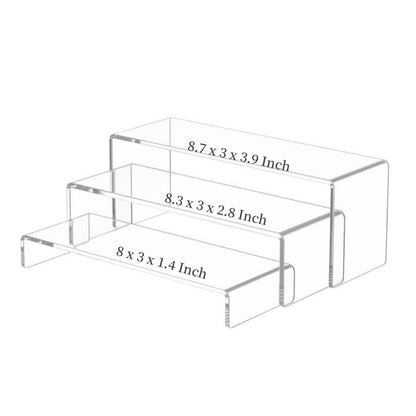 KUPOO 6Pcs Acrylic Display Risers 2 Set Large Clear 9 Inch Rectangular Acryic Risers Display Shelf for Retail Desktop Cupcake Stand Tiered Display Stand for Gemstone Curio Anime Figurines Collectibles (9 Inch - 6pcs)