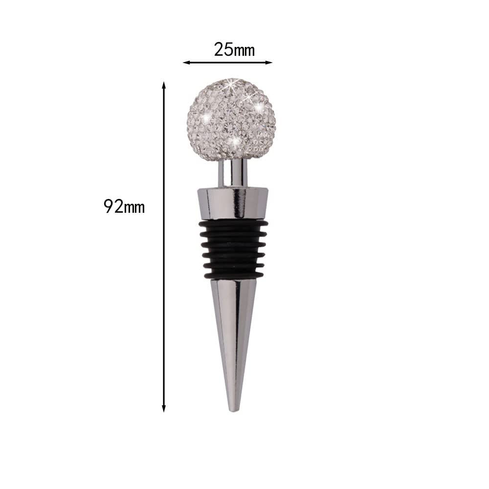 2 pack GSRYPC Bling Bling Decorative Crystal Diamond Wine Stopper,Zinc Alloy Silicone Crystal Wine Toppers Stopper Wine Set Accessories For Gifts, Bar, Holiday Party, Wedding（Silver+pink)