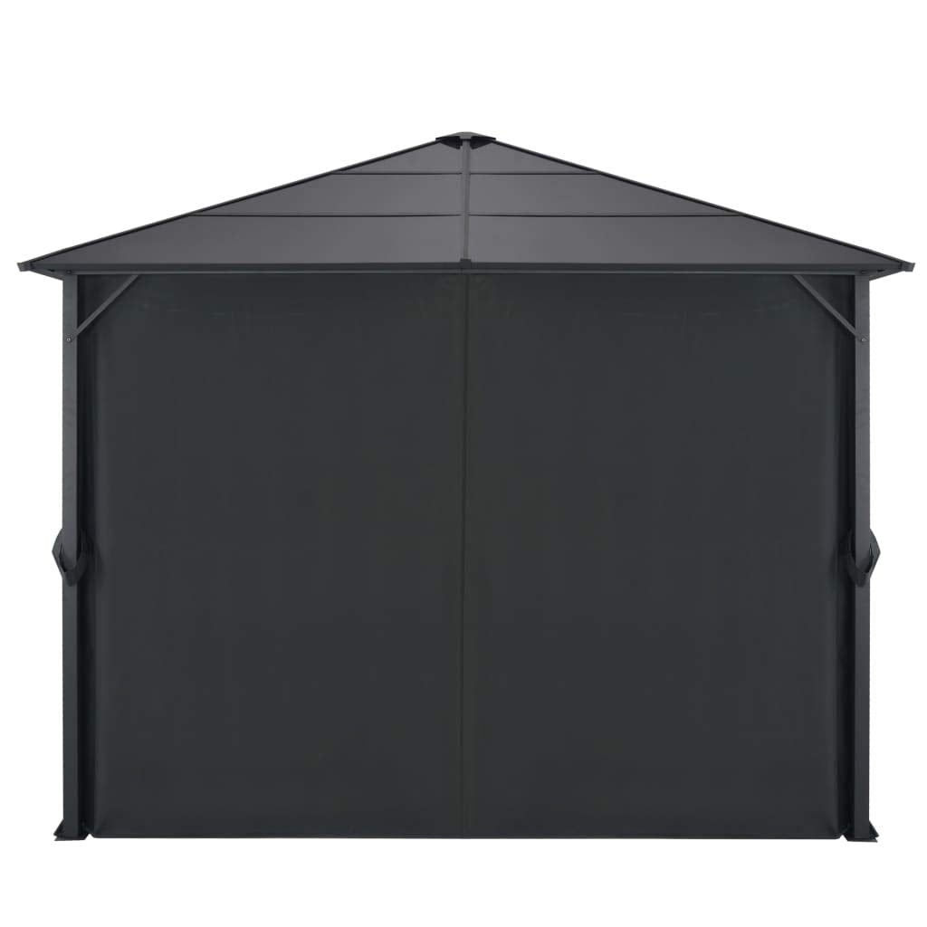 hliofuir 9.8'x9.8' Outdoor Gazebo with Curtains Black Aluminum Hardtop Pavilion with PC Board Roof for Patio Backyard Garden BBQ and Family Gatherings Sturdy Metal Frame