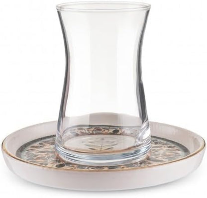 12-Piece Set 6 KARACA Clara Multicolor Turkish Tea Glass & Saucer Elegant Multicolour Design for People