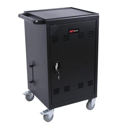 30 Device Mobile Charging Cart, Laptop Charging Cabinet, Mobile Cart, Locking Front and Rear Doors, Surge Protection, Easy Cable Management, Screen Size Up to 16.3 Inch for Classroom, Office Black