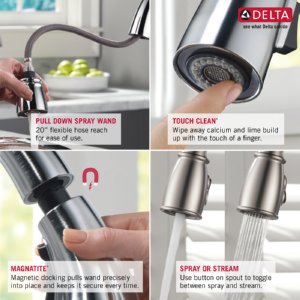 Delta Faucet Cassidy Pull Out Kitchen Faucet, Polished Nickel Kitchen Sink Faucet, Kitchen Faucet with Pull Out Sprayer, Magnetic Docking Spray Head, Polished Nickel 4197-PN-DST