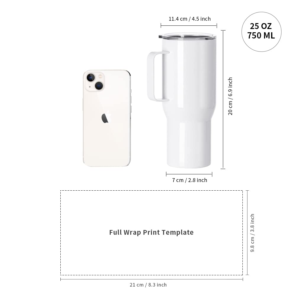 PYD Life Sublimation Tumblers Blanks with Handle 25 OZ Coffee Travel Car Stainless Steel Mugs Cups with Leakproof Lid for Mug Tumbler Heat Press Sublimation Oven Printing 4 Pack