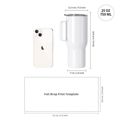 PYD Life Sublimation Tumblers Blanks with Handle 25 OZ Coffee Travel Car Stainless Steel Mugs Cups with Leakproof Lid for Mug Tumbler Heat Press Sublimation Oven Printing 4 Pack