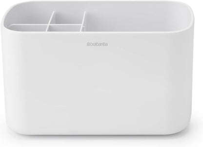 Brabantia Renew Bathroom Caddy (White), Compartments for Toothbrushes, Soap, Nonslip Base with Drainage Holes