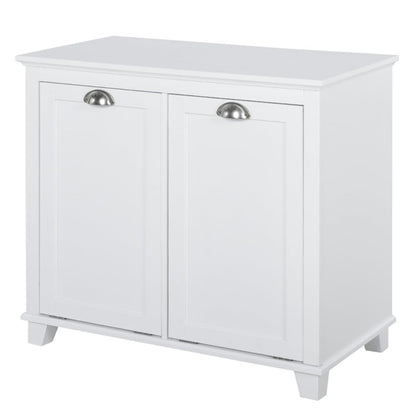 White Tilt Out Laundry Hamper Cabinet Bathroom Storage Organizer White Small Space Floor Standing Sorter with 2 Compartments Laundry Room Bedroom Hidden Hamper Freestanding Narrow Space Saving