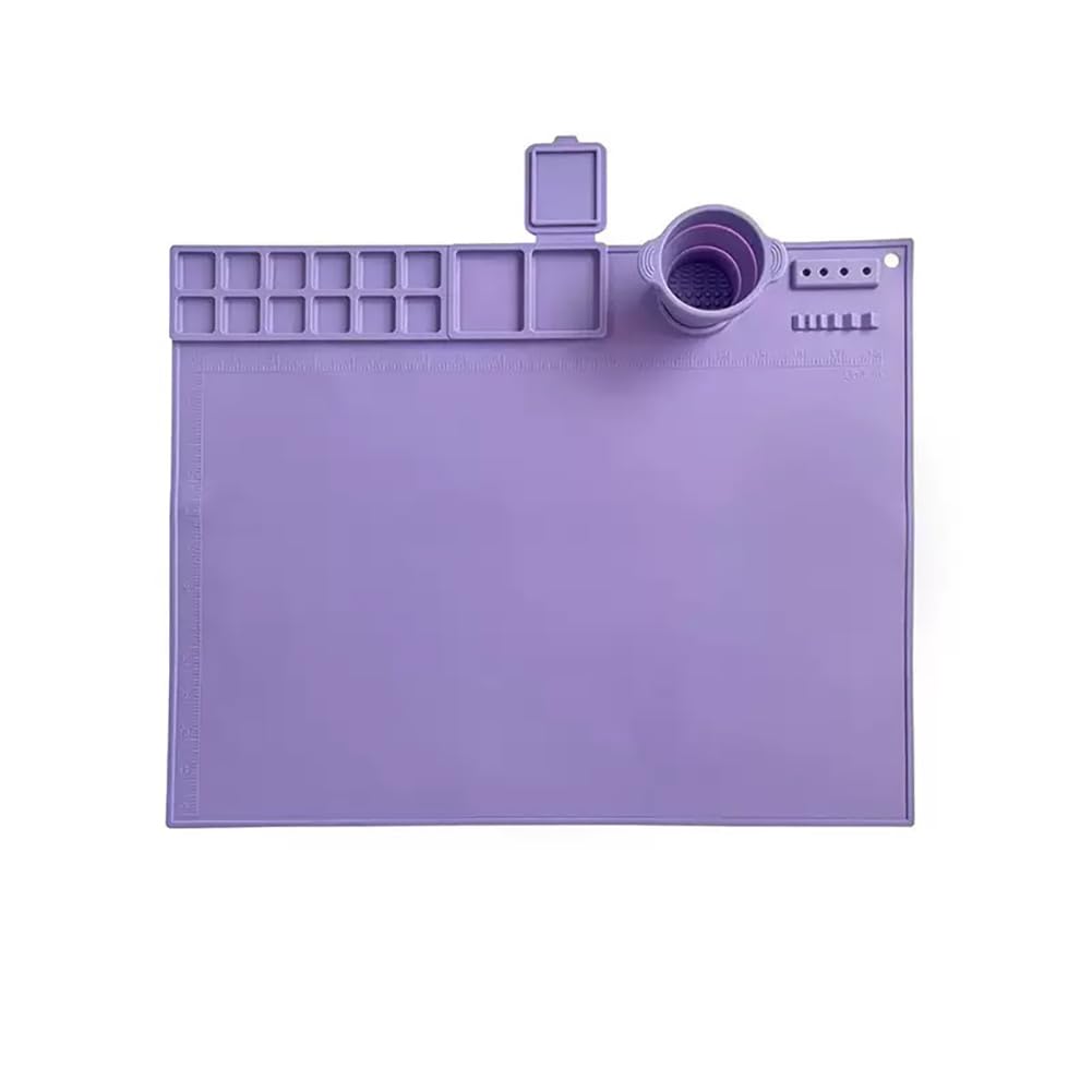 Silicone Painting Mat, Art Mat with Cup 19.7"X15.7" Craft Mat Artist Creator Mat Silicone for Painting,Resin,DIY,Clay (Purple)