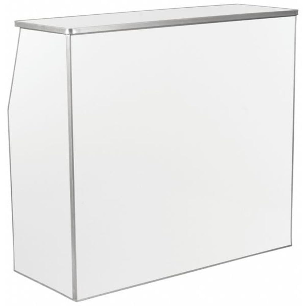 Flash Furniture 4' Folding Portable Event Bar with Top and Middle Shelves, Mobile Laminate Foldable Bar for Parties and Events, White