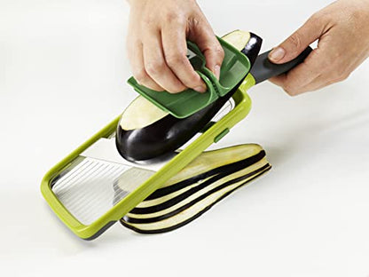 Joseph Joseph Multi-Grip Hand-held Kitchen Mandoline, Fruit and Vegetable Slicer with Food Grip and Adjustable Blades, Dishwasher Safe