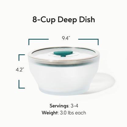 Anyday 8-Cup Microwave Cookware & Glass Container with Glass Lid, Plastic-Free Deep Food Storage | Stackable Airtight Steamer with Vented Lid for Microwave-Safe Reheating, Steaming Vegetables & Rice