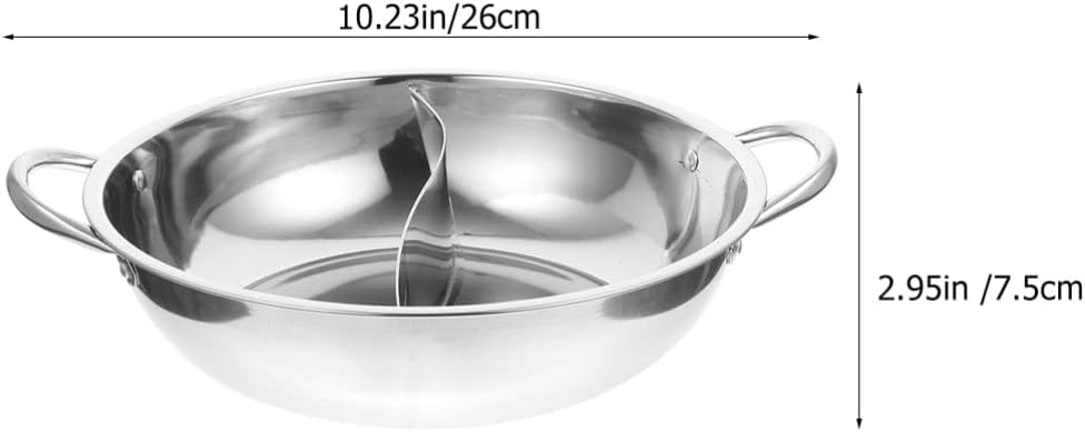 Hemoton Hot Pot with Divider, Stainless Steel Divided Hot Pot for Household Use