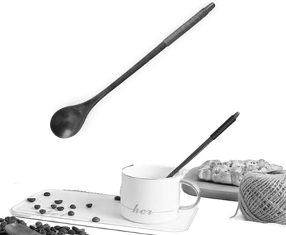 Handmade Wooden Long Handle Coffee Spoon, Retro Honey Jar Stirring Spoon with Cable Tie (2 Pack)