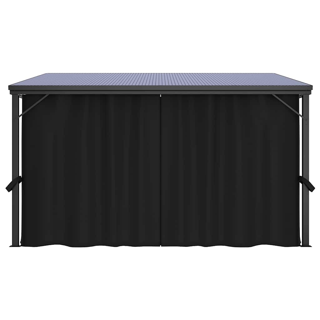 Outdoor Gazebo 13.3'x9.6' Hardtop Canopy with Privacy Curtains, Anthracite Aluminum Frame Pavilion for Garden Patio Backyard BBQ Events