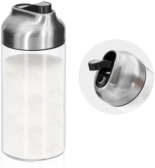 12 OZ Aelga Glass Sugar Dispenser with Pour Spout, Weighted Pourer, for Coffee, Tea & Baking