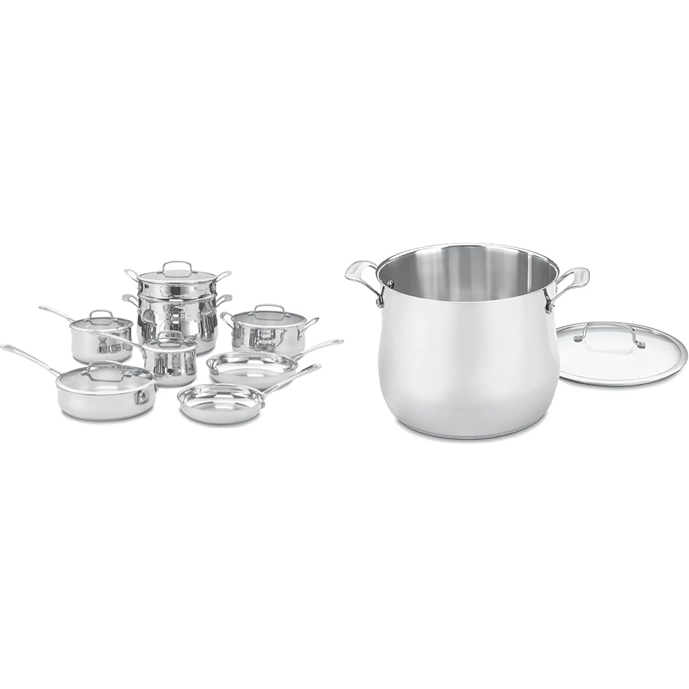 Cuisinart Contour Stainless 13-Piece Cookware Set with 12-Quart Stockpot Bundle