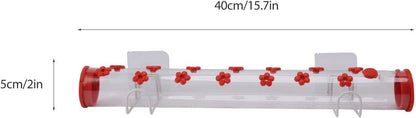 Window Hummingbird Feeder, Clear Acrylic Tube Feeder with 14 Flower Feeding Ports and Strong Suction Cup