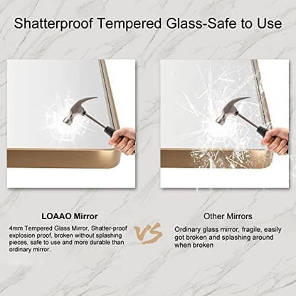 LOAAO Gold Bathroom Mirror - 36”X36” Rounded Rectangle Design, Anti-Rust Tempered Glass, Wall-Mounted