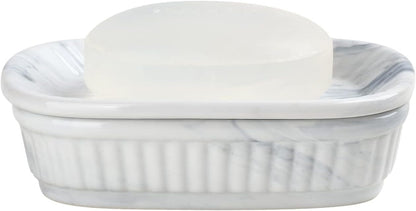 Ceramic Soap Dish, Self-Draining Soap Holder, Double Layer Marble Blue, Easy to Clean