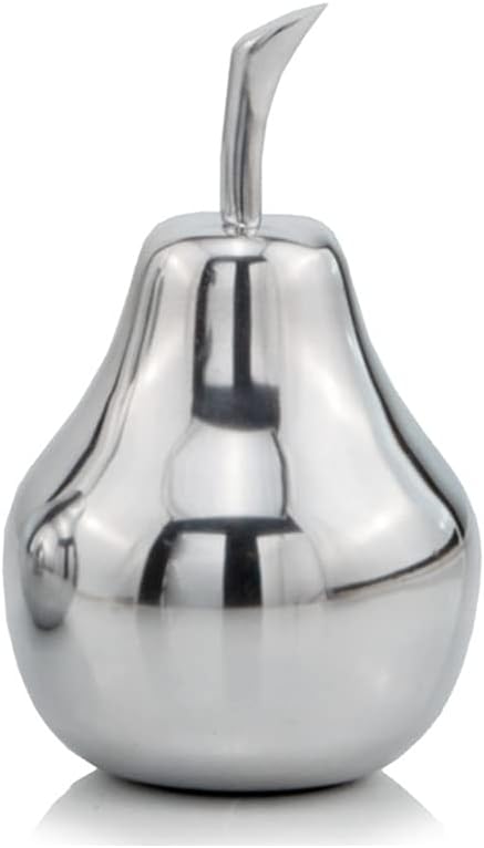 Modern Day Accents 3863 Small Polished Pear, Silver Fruit Decor, Tabletop Centerpiece, 4" L x 4" W x 6.5" H