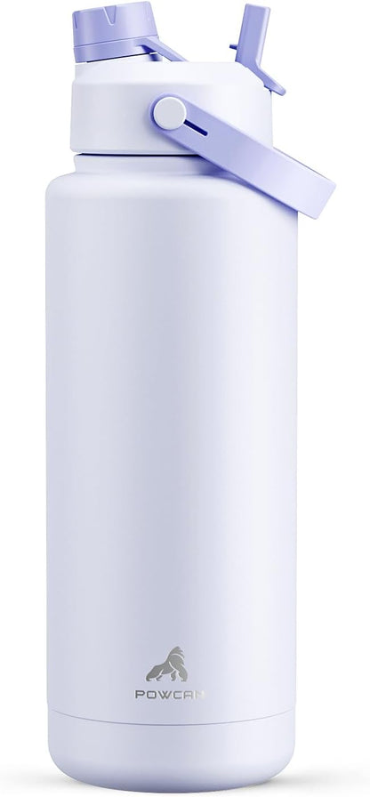 POWCAN 40 oz Insulated Water Bottle - 2-in-1 Straw & Spout Lid, Leak-Proof, BPA-Free, Double Wall Stainless Steel (Lupine)
