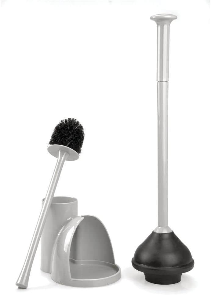 mDesign Hidden Plunger and Brush Set for Toilet Bowl, Modern Toilet Brush and Plunger Combo with Holder Caddy (Aura