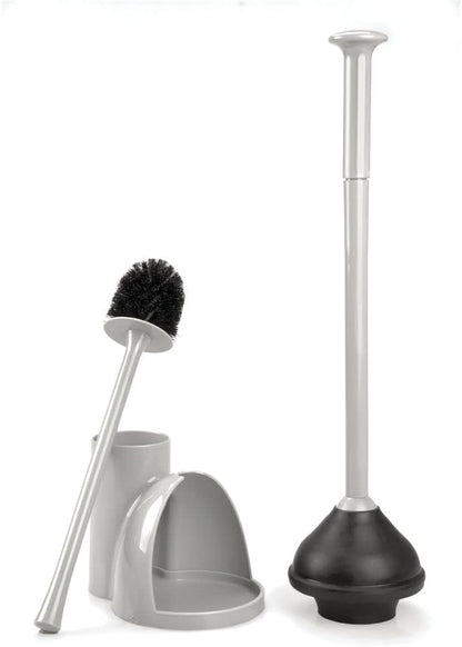 mDesign Hidden Plunger and Brush Set for Toilet Bowl, Modern Toilet Brush and Plunger Combo with Holder Caddy (Aura