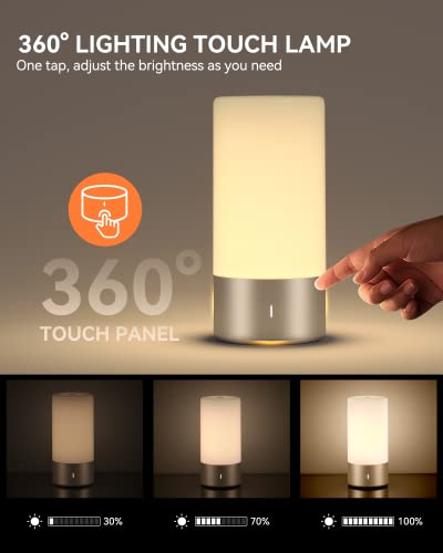 Touch Bedside Table Lamp, [Sleek Design & RGB Mode] 3 Way Dimmable Small Lamp for Bedroom, LED Lamp with Warm White Lights, Multi-Color Smart Nightstand Lamp for for Living Room Home Gifts